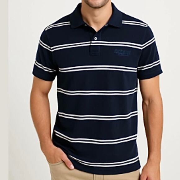 Vintage Y2K Aeropostale Navy Striped Polo Shirt Large Men's Cotton Knit Tee - Picture 2 of 8